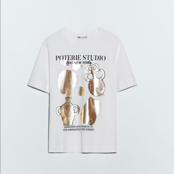 3/$24 Zara White Text Tee - Picture 2 of 6